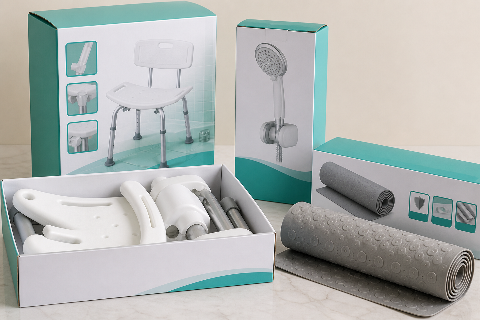 Buy bath safety products online — boxed seats, mats, and grab bars ready to ship